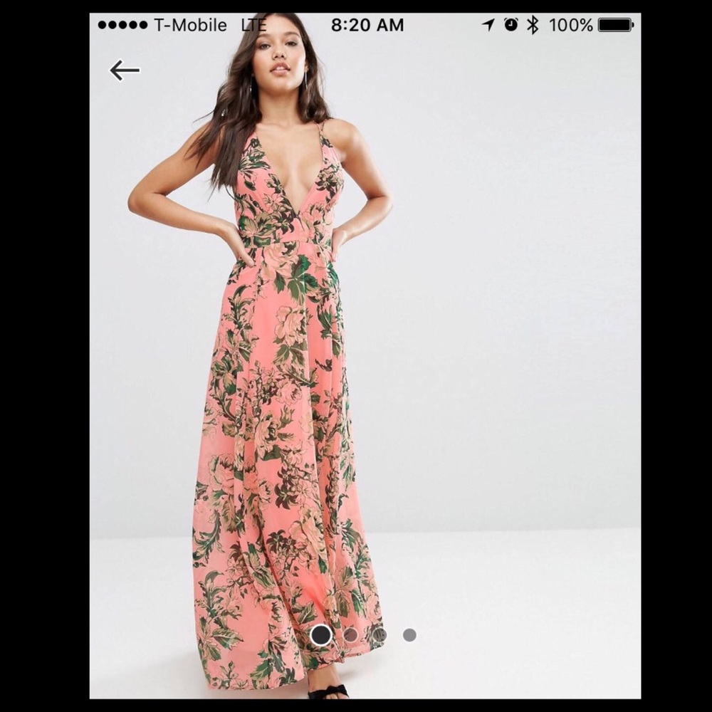 Asos Coral Floral backless maxi dress